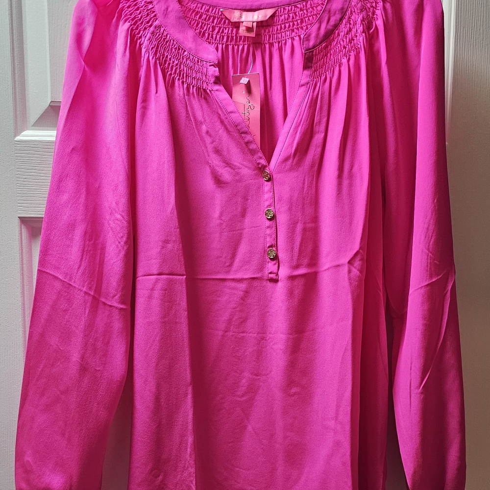 Lilly Pultizer Hot Pink Silk Blouse